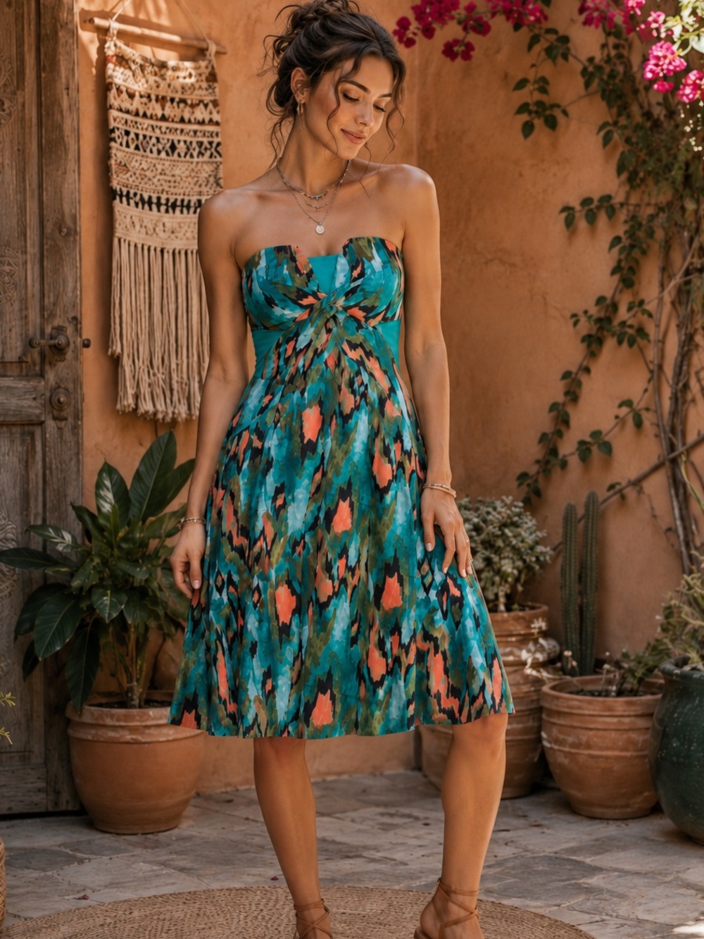 Girls‎ from Savoy Abstract Print Strapless Midi Dress Boho Summer Wedding Guest